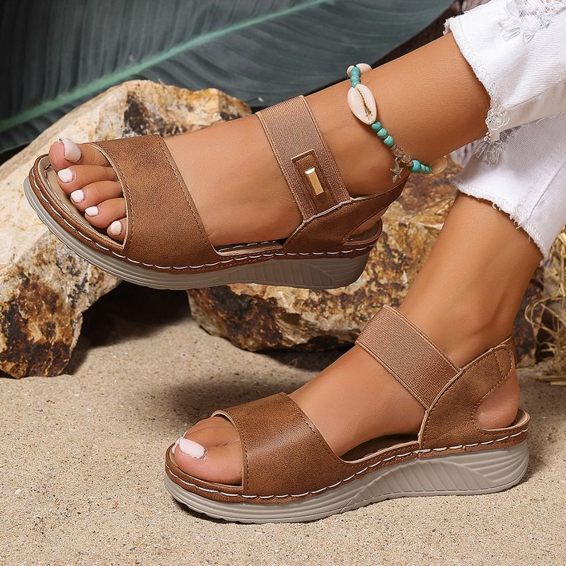 Sandali casual da donna di grandi dimensioni, stile sportivo, slip-on, comodi, con bocca di pesce._voghion.com