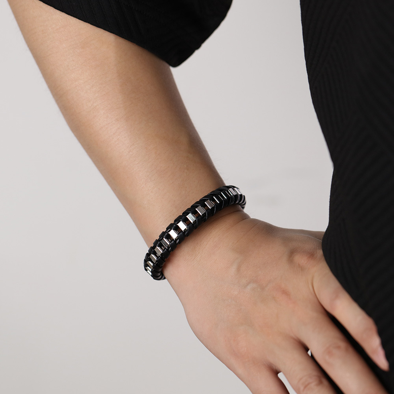 Handmade Woven Leather Bangle Bracelet Men_voghion.com