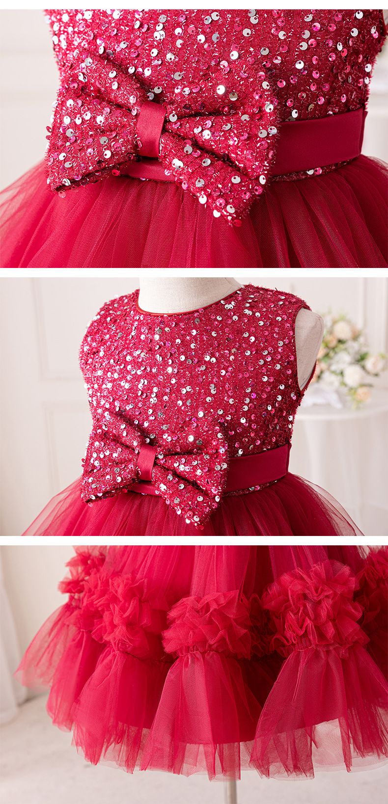 Vêtements d'été pour enfants, robe de princesse à nœud, robe de demoiselle d'honneur pour bébé, jupe à paillettes, en maille moelleuse, pour fille, nouvelle collection_voghion.com