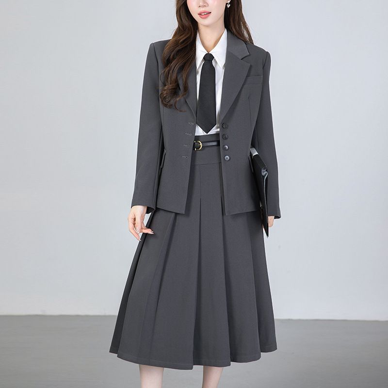 Blazer nero in stile coreano autunnale per studentesse universitarie, abito formale con cintura in vita, set professionale da donna_voghion.com
