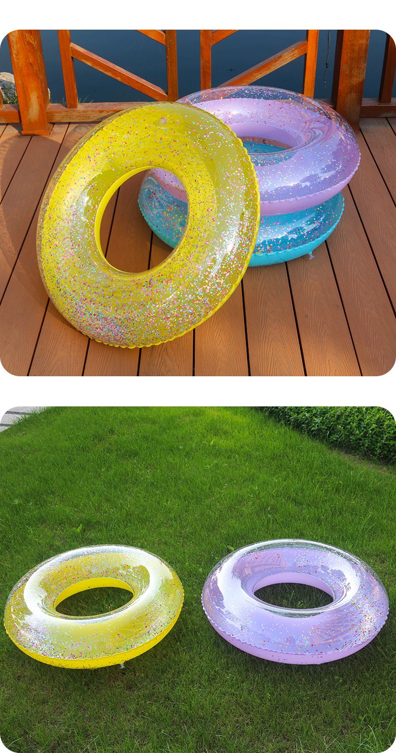 Boia de natação transparente com glitter para adultos, boia inflável de PVC espessada para piscina, apoio de braço circular para natação ao ar livre no verão_voghion.com
