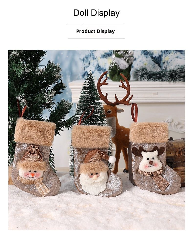 001 Nuova confezione combinata di tre misure con ciondolo per decorazione albero di Natale e sacchetto regalo di Babbo Natale e piccoli calzini_voghion.com