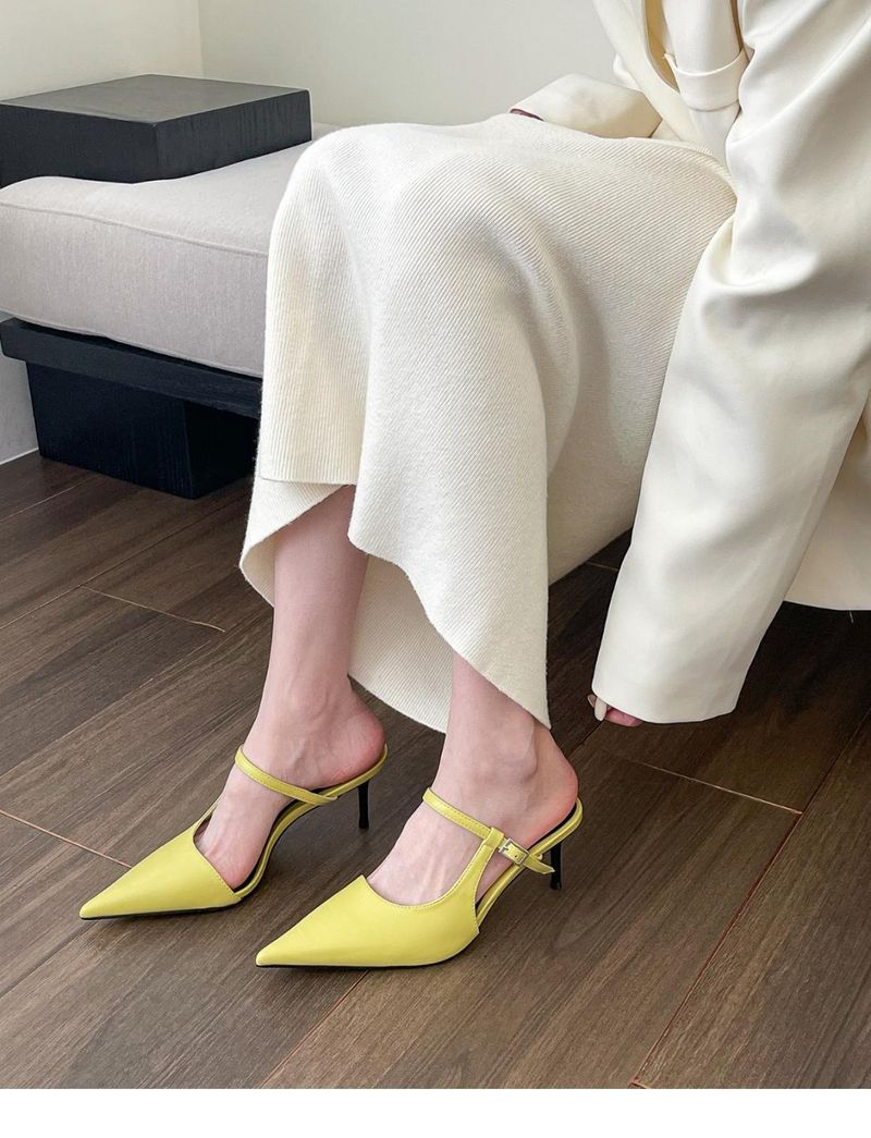 Wunderschöner explosiver neuer Sommerstil 2025, spitze High Heels mit Zehenkappen und Halbschuhen für Frauen in Weißtee_voghion.com