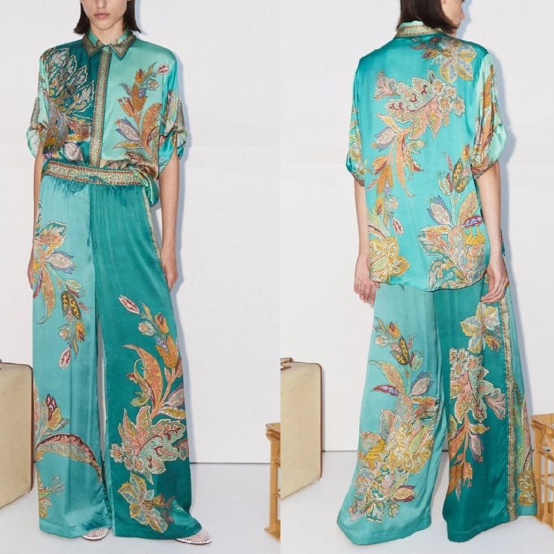 2024 New Printed Satin Short Sleeve Collar Shirt+Pants Casual Set_voghion.com