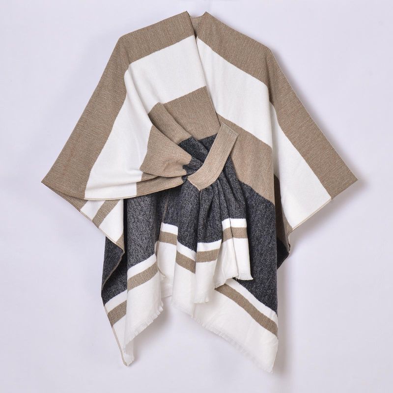 Uusi tuote, eurooppalainen ja amerikkalainen tupsuhihnahuivi, yksinkertainen pidennetty jacquard lämmin viitta_voghion.com