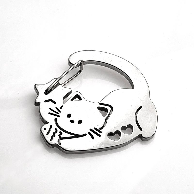Kitten Eating Fish Pendant, Key Chain, Schoolbag, Small Pendant, Mountaineering Buckle, Stainless Steel Souvenir_voghion.com