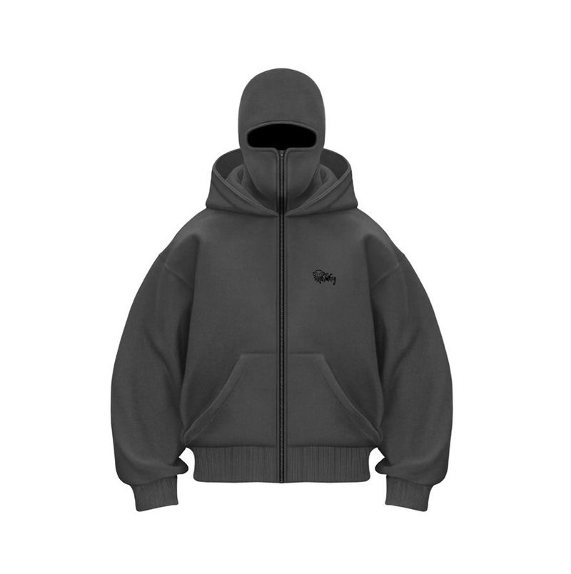Y2K Fleece-gefütterter Hoodie – Unisex Oversized Zip-Up mit doppelter Kapuze & Animal Print (Schwarz/Weiß/Grau/Rot)_voghion.com