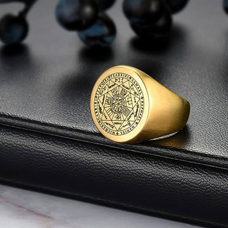 YILUOCD Seal Seven Archangels Rings for Men The Ke of Solomon Ring Kabbalah Talisman Amulett rustfritt stål hanne_voghion.com