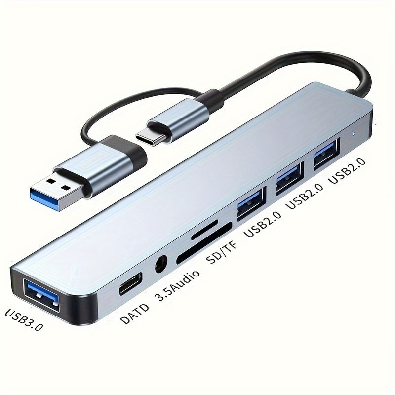 Hub USB 8 em 1 compacto com entrada de áudio, adaptador multiporta para tablets, alimentação USB, tensão operacional de 5 V, compatível com tablets_voghion.com