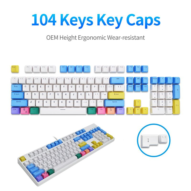 104 Keys Key Caps OEM Height Wear-resistant Oil-proof Dirt Resistant Replacement Translucent PBT Rainbow Color_voghion.com