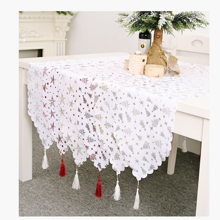 Elegante metalen kersttafelloper - goud/zilver/rood boom- en sterontwerp - hoogwaardige stoffen eetkamerdecoratie voor feestdagen en woonaccessoires_voghion.com
