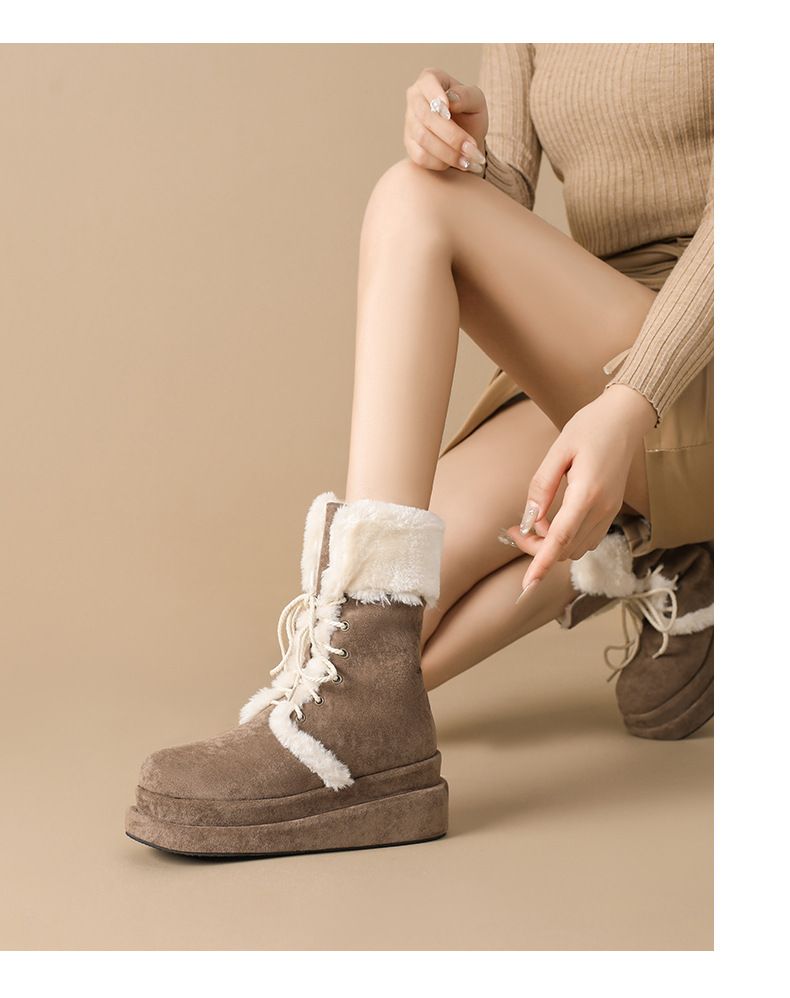 New mid-calf boots with cashmere padded warm shoes retro booster boots_voghion.com