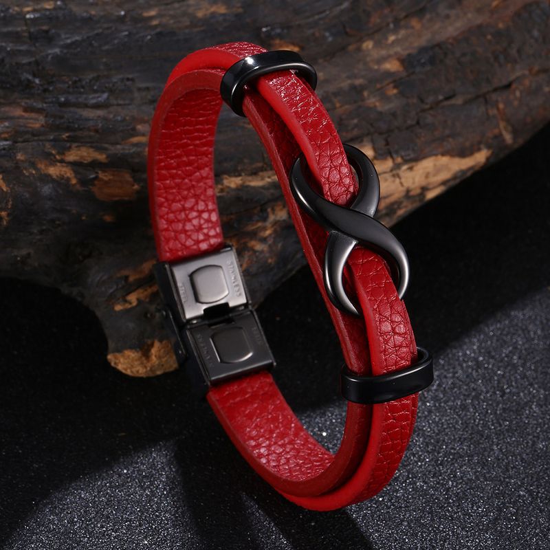 Men's Jewelry Punk 8 Shaped Lucky Leather Rope Men's Charm Leather Snap Leather Bracelet Trendy Accessories_voghion.com