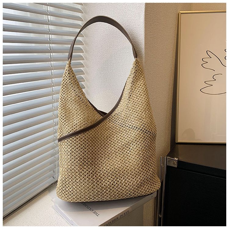 Borse da donna in tessuto di carta a tracolla da donna alla moda Borse da spiaggia estive di grande capacità in paglia Borse tote casual 2023_voghion.com