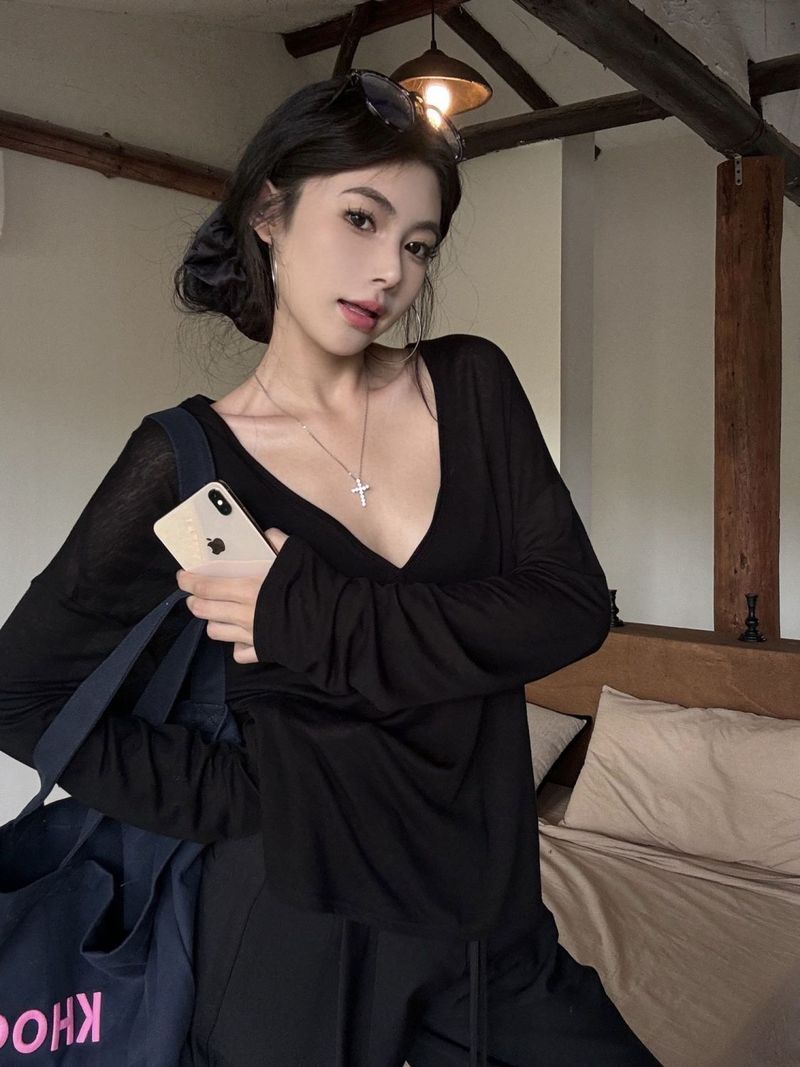 Ragazza Estate Aria Condizionata Sottile Copricostume Jazz Danza Stile Pigro Protezione Solare Top Scollo a V Profondo da Donna Leggermente Trasparente Largo_voghion.com