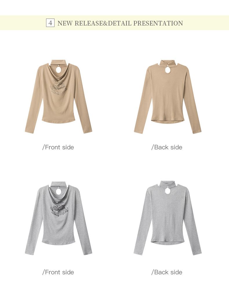 Abbigliamento da donna Top a maniche lunghe con scollo a cappuccio da donna - Maglietta basic elasticizzata aderente Tendenze moda più vendute_voghion.com