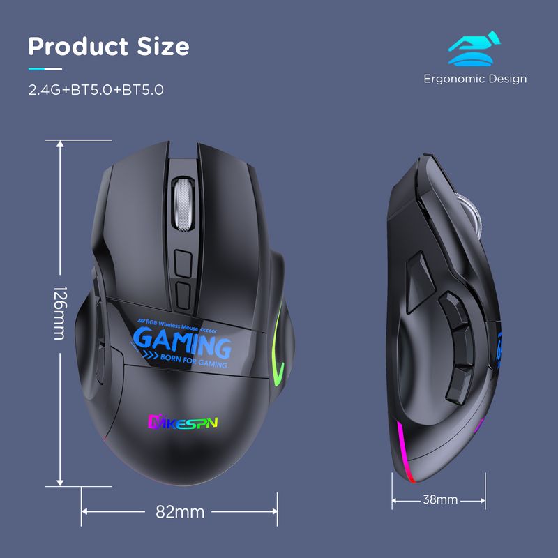 Mouse da gioco wireless Bluetooth a 9 tasti e doppia modalità 2.4G con personalizzazione macro, frequenza di polling di 1000 Hz, design ergonomico_voghion.com