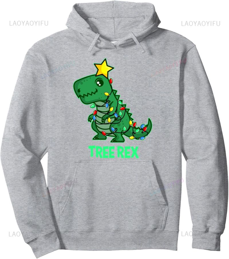Ružni džemper T REX Božićno drvce Rex Pulover s printom na zahtjev Smiješne ženske muške majice s kapuljačom_voghion.com