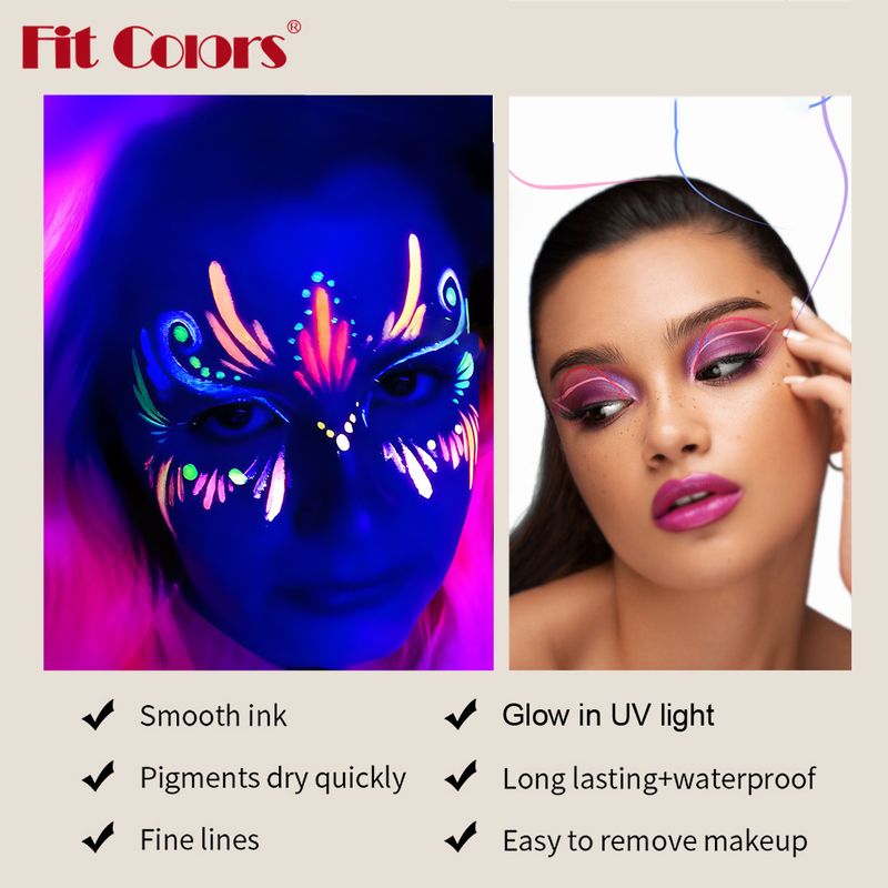 Fit Colors12 Color UV Fluorescent Eyeliner Face Body Paint Pen Stage Party Waterproof_voghion.com