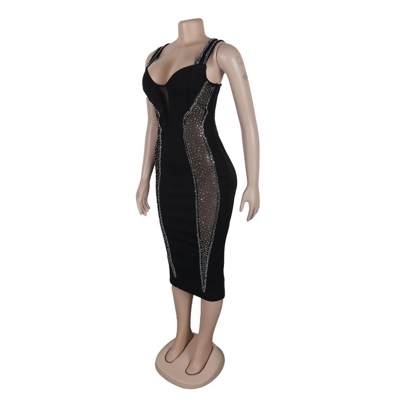 Abito da donna sexy, caldo, con cuciture a diamante, prospettiva cava, elastico, sottile, con bretelle_voghion.com