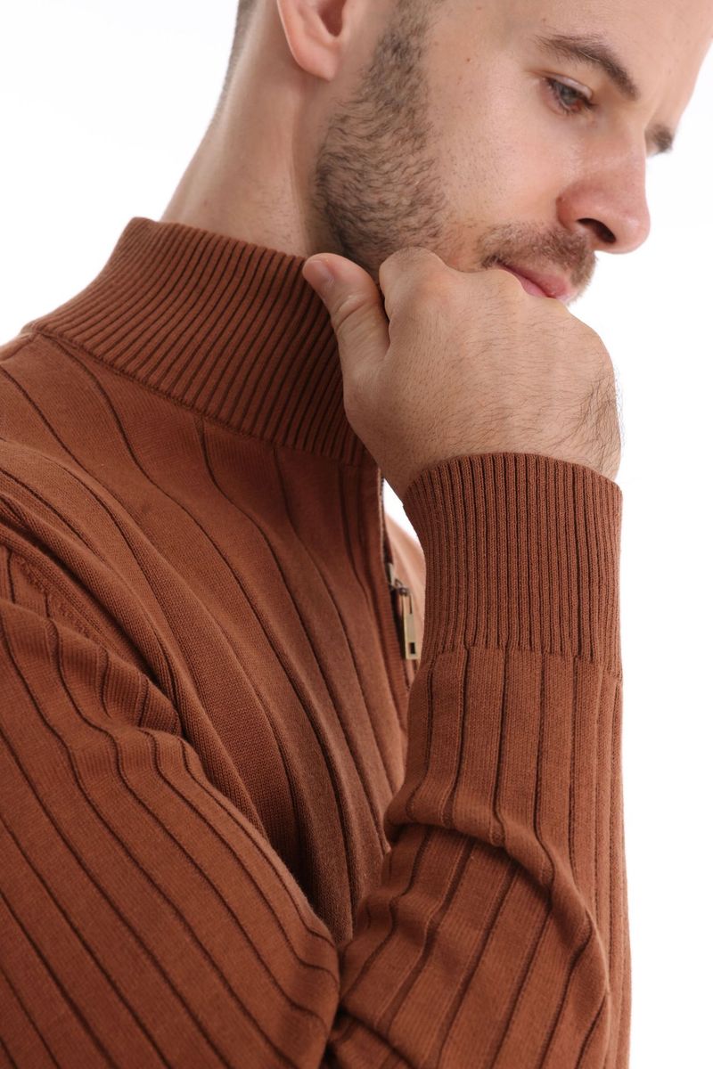 Stand-up Kraang Kotteng Casual Hallefverschluss Einfarweg Pullover héichwäerteg Männer gestrickt Pullover_voghion.com