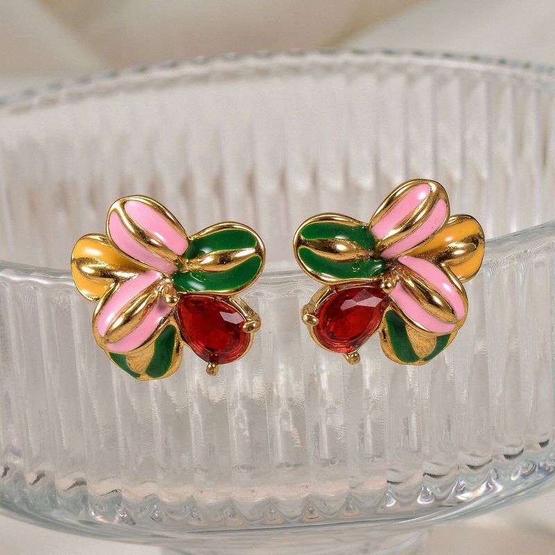 Light Luxury High-End Oil Drop Flower Earrings Inlaid Diamond Studs Elegant Colorful Petal Ear Jewelry_voghion.com