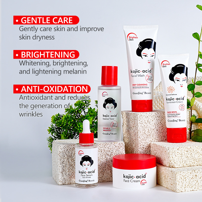 Conjunto de cuidados com a pele GuanJing ilumina e hidrata todo o kit de ácido kójico_voghion.com