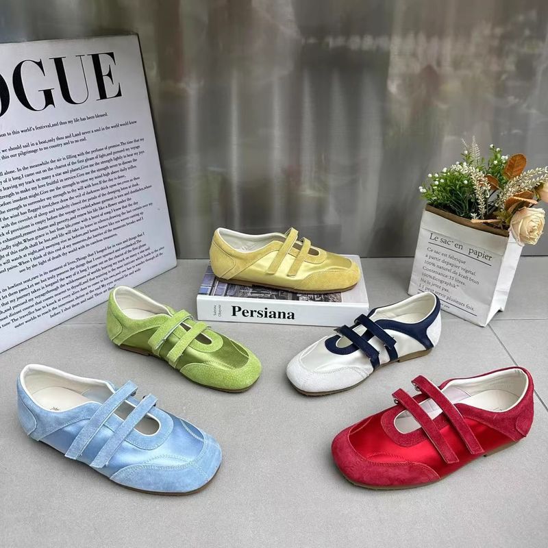 Seidentextur-Ballettschuhe für Damen, Frühling, neue vielseitige Slip-On-Flachschuhe mit Doppelriemen und Klettverschluss_voghion.com