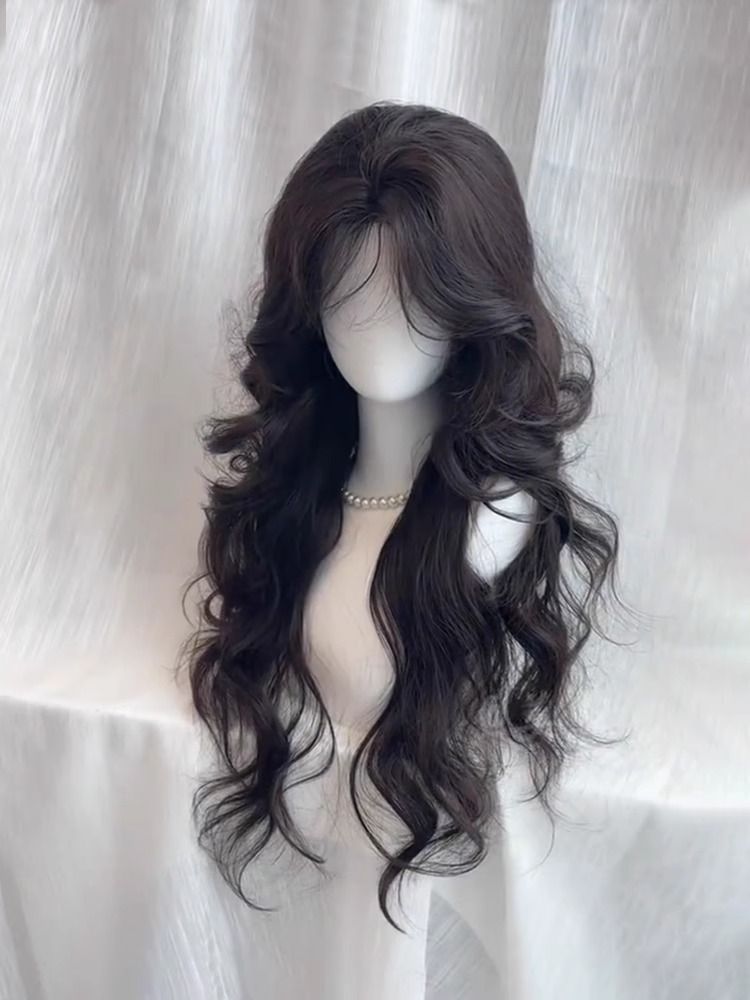 Korean Temperament Big Wave Simulation Hair Bangs Autumn And Winter Wig Women's Natural Full Head Cover_voghion.com