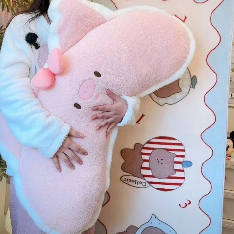 Süßes rosa Schweinchen mit Nackenrolle für Mädchen, um ihre Beine am Bett zu befestigen und so die Lendenwirbelsäule beim Schlafen zu stützen._voghion.com