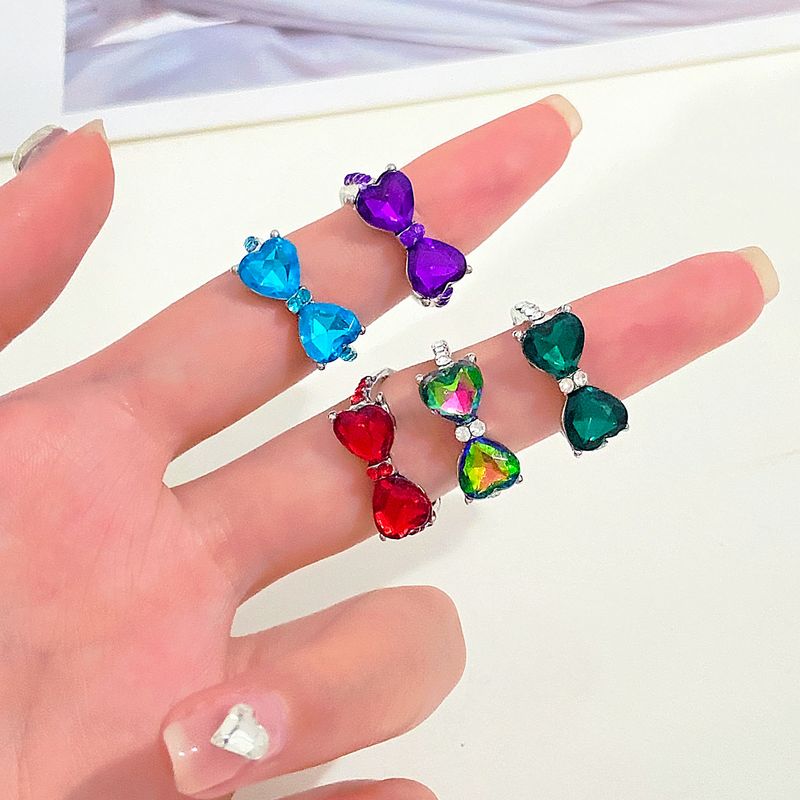 ins Colorful Zircon Bow Ring Women's Princess at large with Adjustable Ring Net Red Ring Tide_voghion.com