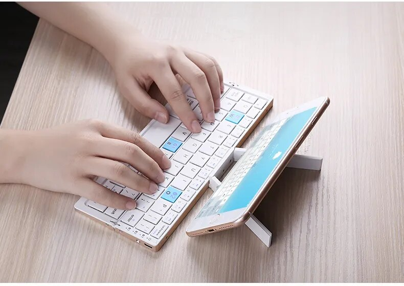 BOW Foldable Bluetooth Keyboard Rechargeable Keyboard Mini Folding Wireless Keyboard Aluminum Keypad With Stand For Phone_voghion.com