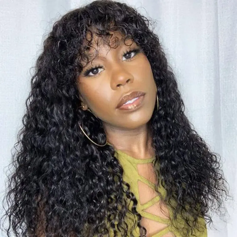 Glueless Water Wave Brazilian Human Hair Wig With Bangs Full Machine Made Wigs for Black Women Deep Wave Curly Wigs On Promotion_voghion.com