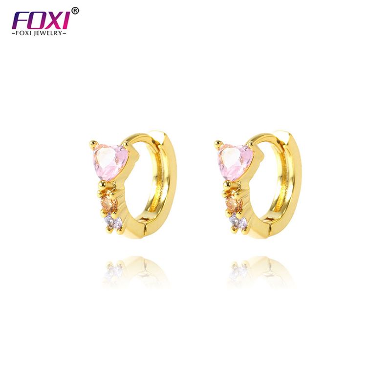 Foxi Fashion Women's Heart-Shaped Hoop Mexican American Style Zircon Inlaid Colorful Earrings_voghion.com