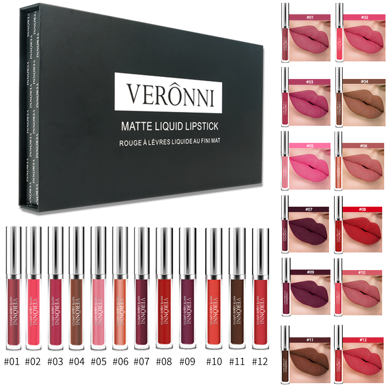 2023 neue Lipgloss Matte Set Veet Sexy Lippenstift Kit 6/12 Teile/los Kosmetik Set Wasserdicht Langlebig Lip Gloss Make-Up Tönung Kit_voghion.com