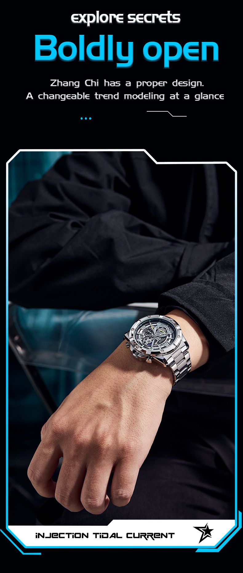 Reloj cronógrafo de negocios para hombre con manecillas luminosas, indicador de fecha y correa de acero inoxidable. Elegante caja de 42 mm y resistente al agua hasta 30 m._voghion.com