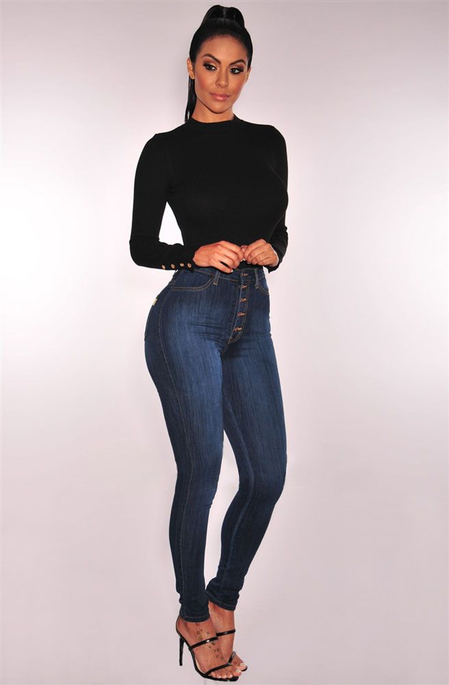 Pantalon en denim coupe slim stretch taille haute pour femmes européennes et américaines taille plus_voghion.com