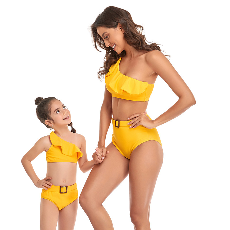 Maillot de bain familial Maillot de bain Hi Fish Maillot de bain familial bikini à épaules diagonales_voghion.com