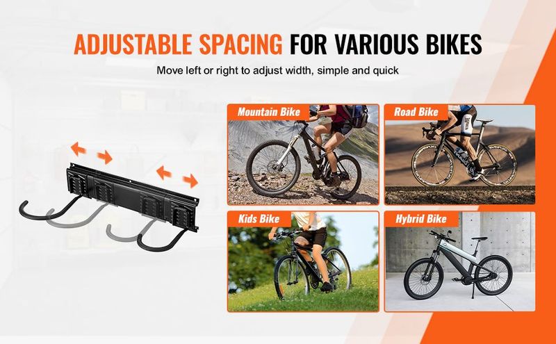 VEVOR Bike Storage Rack, 2 Bike Racks, Wall Mount Bike Storage Hanger, Home And Garage Organizer, Customizable For Various Bike Sizes, Adjustable Holder For Space Saving, Holds Up To 100 Lbs, 17-inch_voghion.com