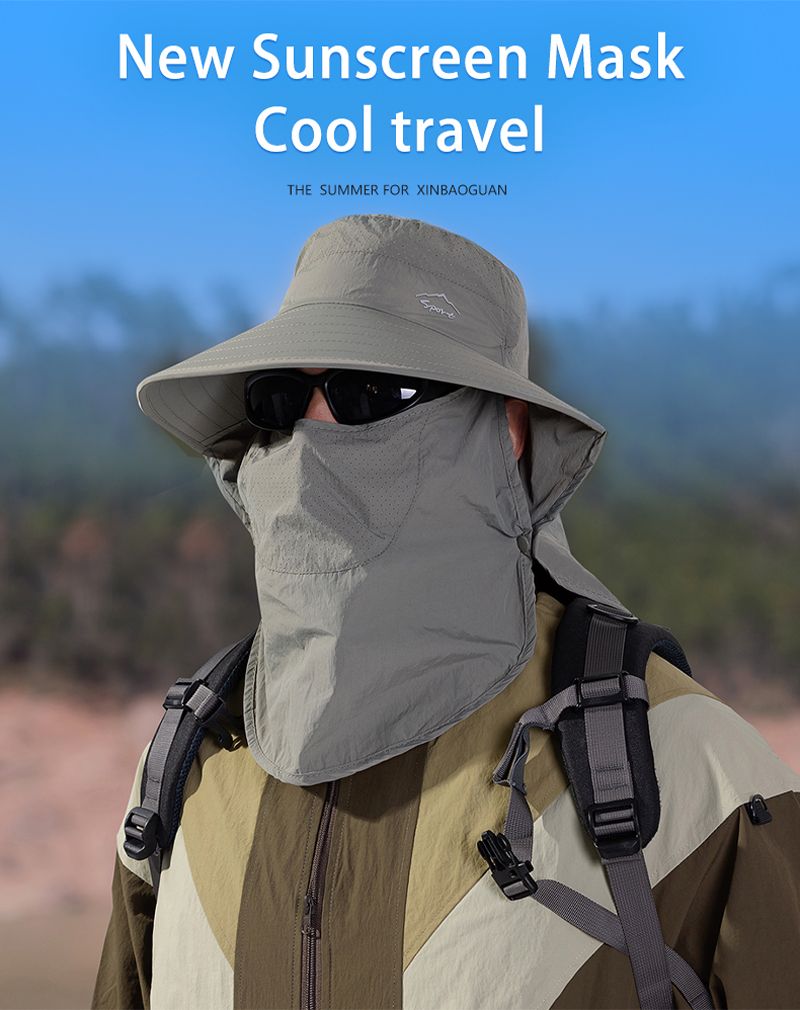 Moda Xioguan 100% poliestere 4 primavera/estate maschera da pescatore all'aperto, cappello di protezione, cappello da sole a scialle a tesa larga_voghion.com