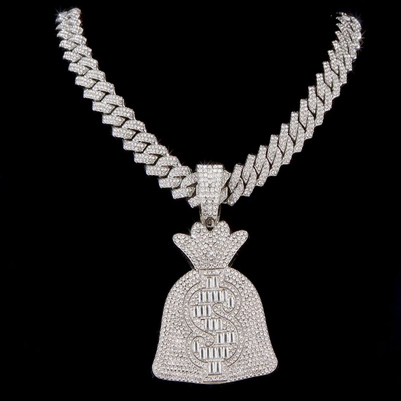 Neue Legierung personalisierte Rock Zucker Diamant US-Dollar Geldbörse Anhänger Diamant kubanischen Halskette Hip Hop Rap Schmuck_voghion.com
