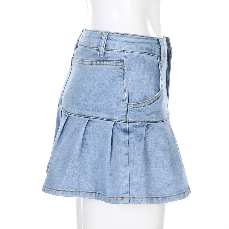 Women's Clothing Half Length Denim Skirt Sexy Two Piece Stretch Denim Skirt_voghion.com