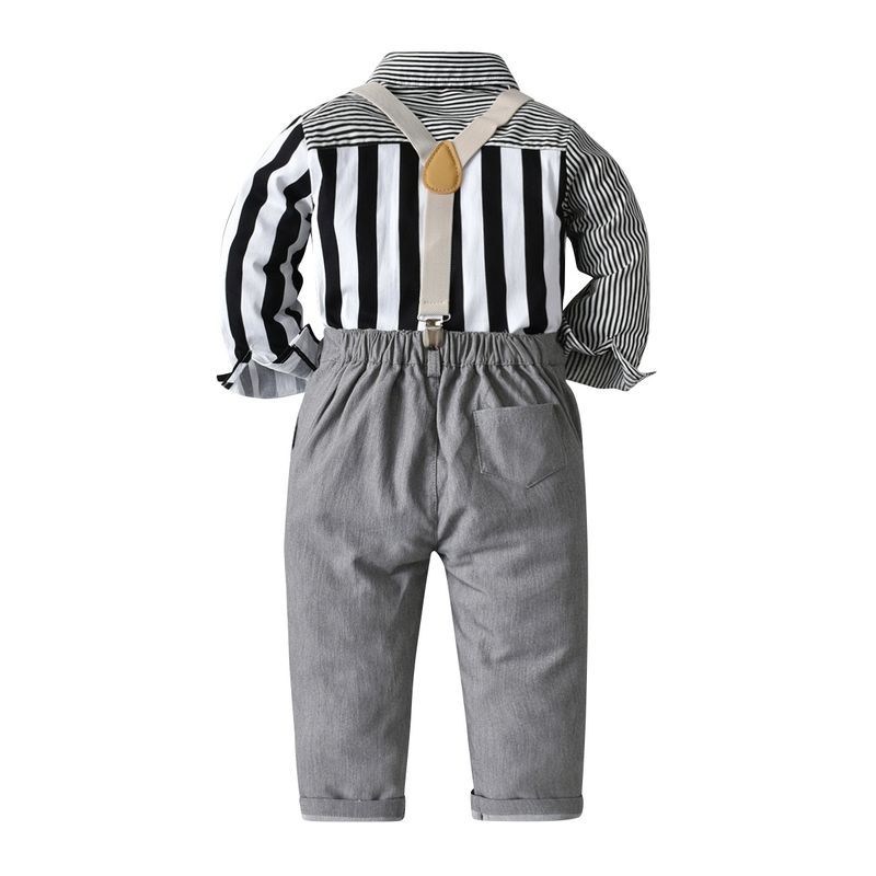 Herbst Und Winter Jungen Langarm-shirt Set Mode Muster Passenden Gestreiften Hemd Mit Hosenträger Hosen Set_voghion.com