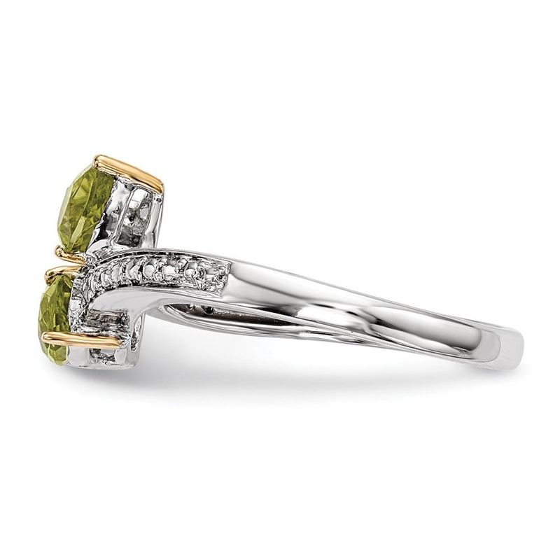 Brilliant Gemstones Sterling Silver With 14K Accent Rhodium-plated Peridot And Diamond Ring_voghion.com