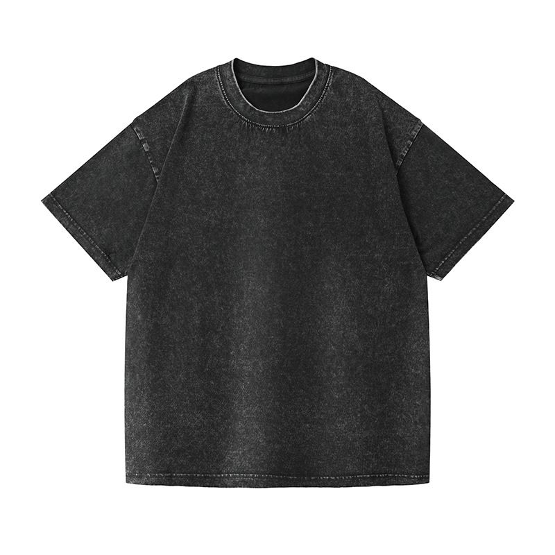 Unschlagbare Qualität, europäisches T-Shirt aus gewaschener, wachsbedruckter, reiner Baumwolle, Übergröße, 230 g, lockeres Herrenhemd mit gebratenen Schneeflocken und kurzen Ärmeln_voghion.com