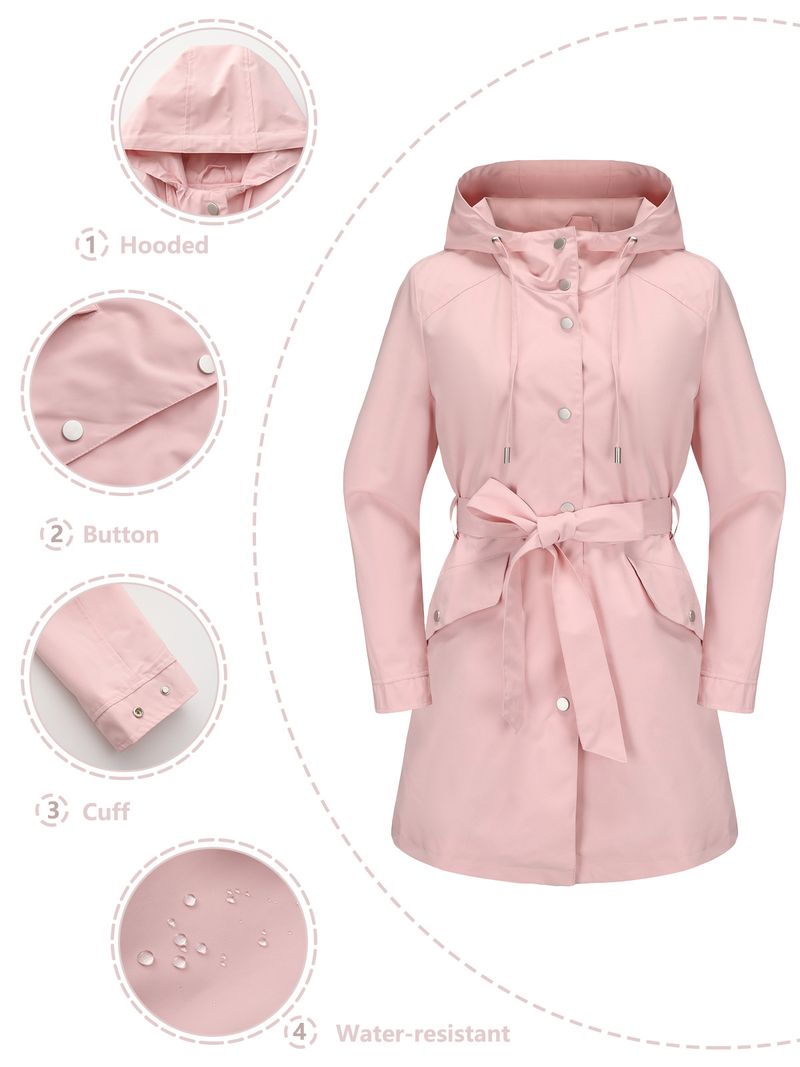 Veste imperméable à capuche avec ceinture pour femme, nouvelle collection printemps et automne 2024, coupe-vent ample et décontracté_voghion.com