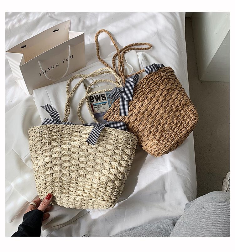 Women’s Bags Beach Straw Bag Women's New Trendy Internet Celebrity Large Capacity Beach Vacation Woven Stylish Shoulder Bucket Bag_voghion.com