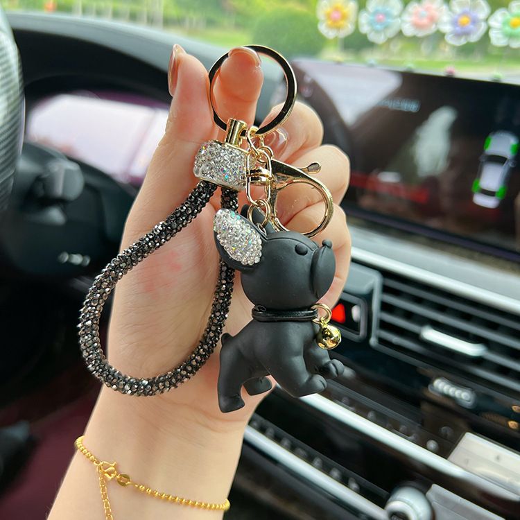 Niedlichen Cartoon Ton Französisch Bulldog Welpen Zubehör Kreative 3D Ornament Auto Schlüsselanhänger Ring Anhänger_voghion.com