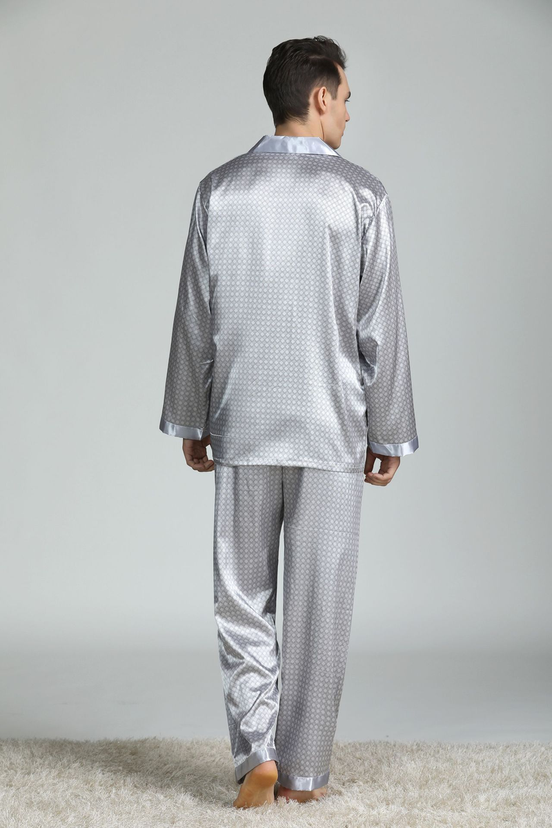 Pijama de seda estampado masculino, manga comprida, roupas para casa de tamanho grande, pijama de verão de seda gelada_voghion.com