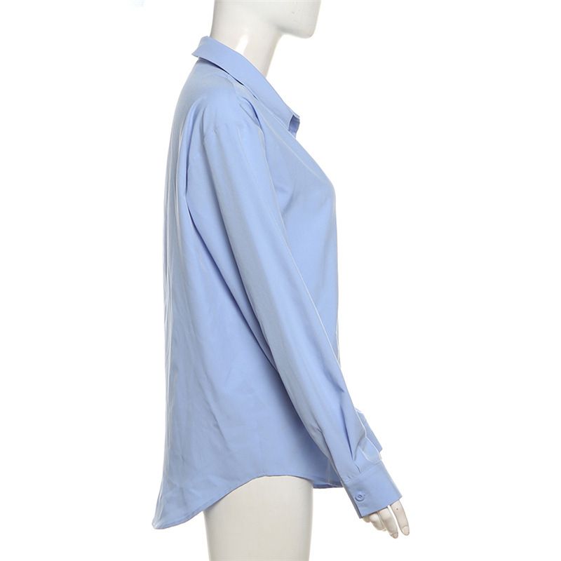 Damenbekleidung Sommer neue Damenbekleidung einfarbig locker langärmeliges Hemd modischer Rockanzug mit hoher Taille_voghion.com